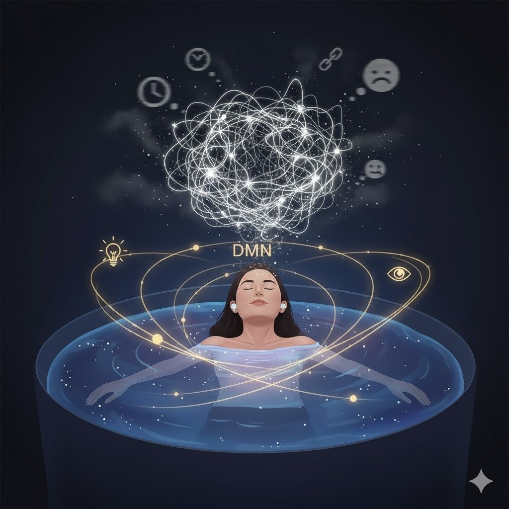 Ilustración del cerebro en calma durante la terapia de flotación