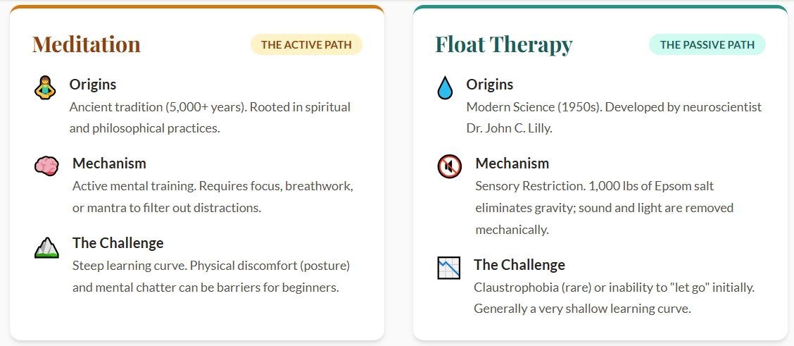 Float vs. Meditation: Different Paths to the Same State of Mind