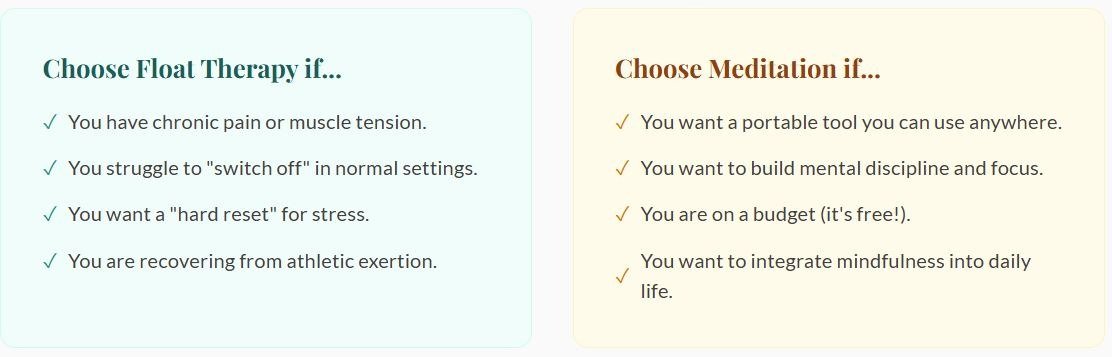 Float therapy as a reset and meditation as a daily practice