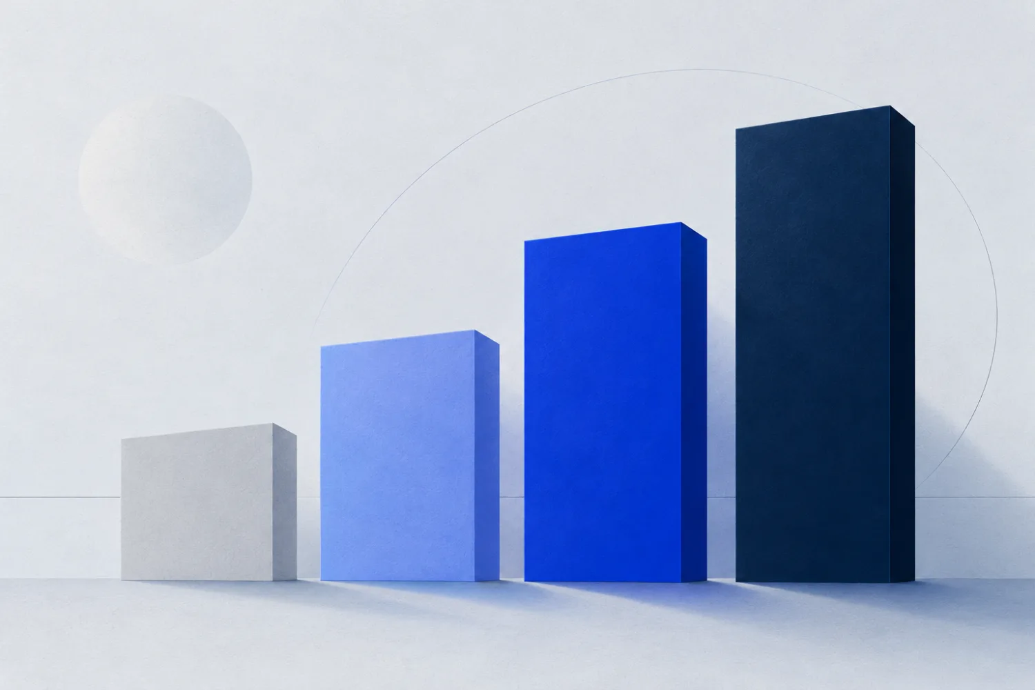 Abstract illustration of four rising blocks from pale grey to deep navy, standing for four levels of evidence